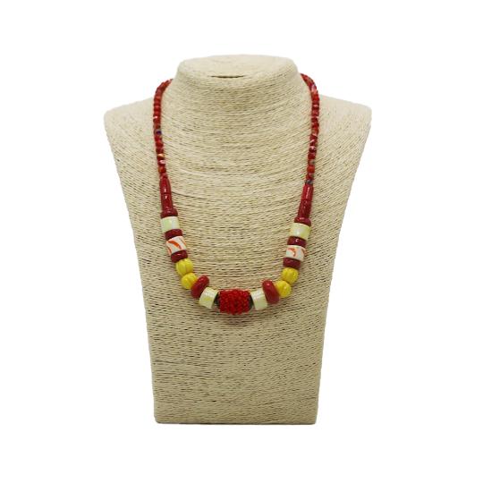 RED AND YELLOW NECKLACE WITH RED KABO BEAD