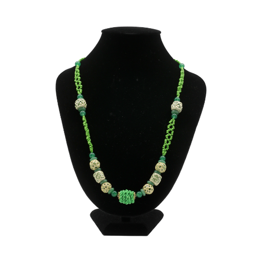SARAWAK CERAMIC BEADS NECKLACE (GREEN & GOLD)