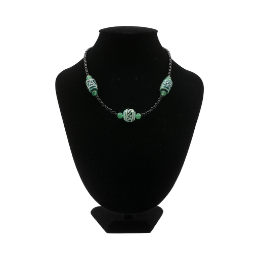 SARAWAK CERAMIC BEADS NECKLACE (BLACK & GREEN)